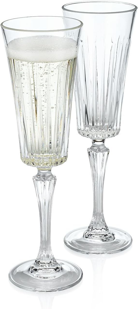 G Francis Crystal Champagne Flutes Set Of 4 - Slanted Rim, 8 Oz Capacity, Elegant Stemware