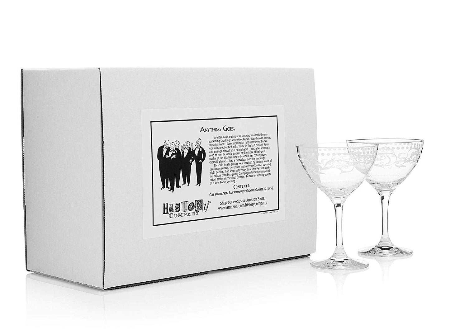 HISTORY COMPANY - The 'Opening Night' Champagne Coupe Set, a 2-piece tribute to classic cocktails and Broadway charm.