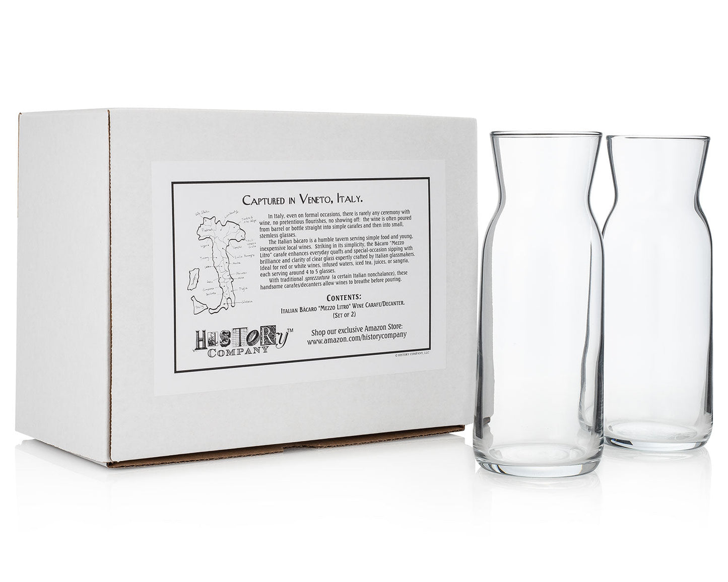 HISTORY COMPANY - Elegant Bàcaro Carafe & Decanter, a 2-piece set crafted in classic mezzo litro 24-ounce Italian design.