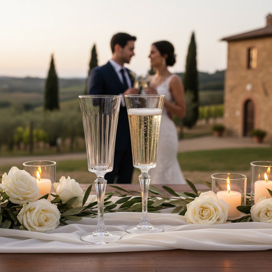 HISTORY COMPANY Italian Wedding Crystal Champagne Toasting Flute Handcrafted in Tuscany, 2-Piece Set for the Bride and Groom (Gift Box Collection)