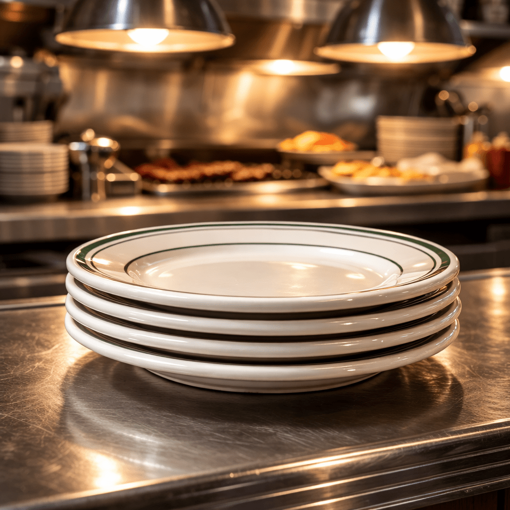 Jersey Diner Stoneware Platters – 4 - Piece Set – Authentic Classic Eggshell White with Green Bands (Gift Box Collection) - HISTORY COMPANY