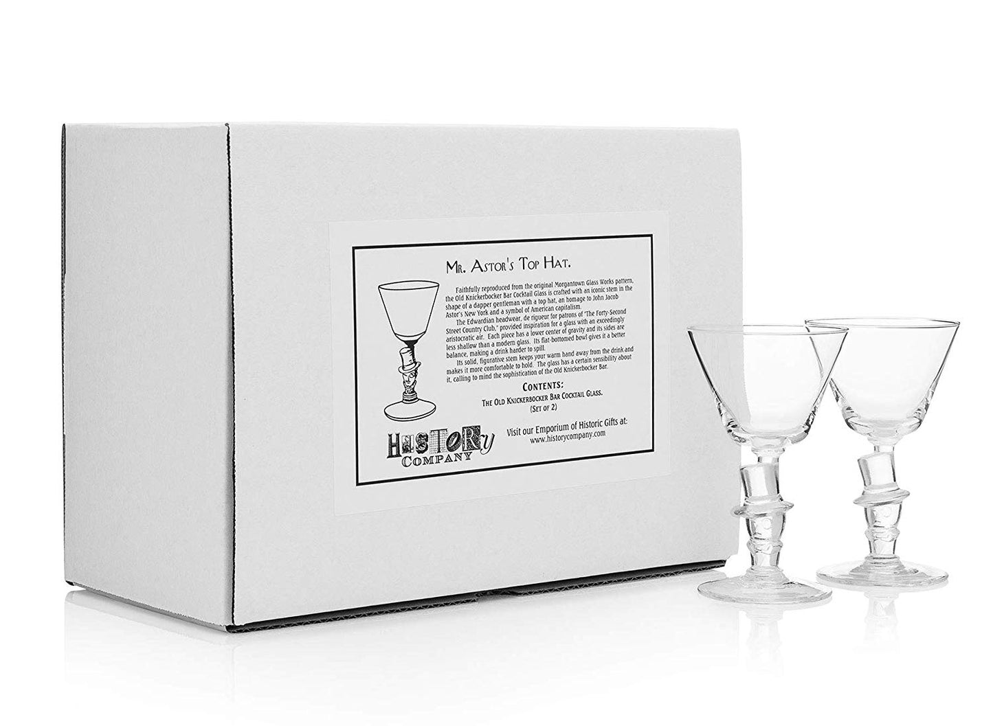 HISTORY COMPANY - The Original Martini Glass Set, a 2-piece collection celebrating the top-hat-inspired design of Mr. Astor.
