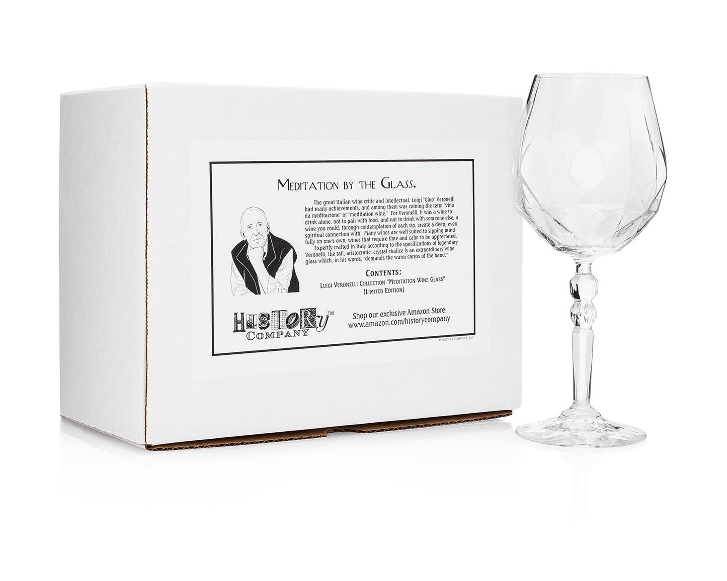 HISTORY COMPANY - The Meditation Wine Glass, designed by Luigi Veronelli for savoring wine slowly and mindfully.
