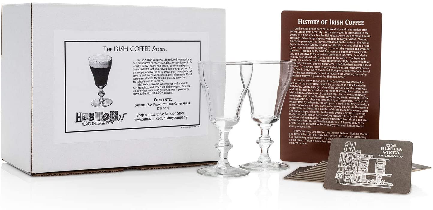 HISTORY COMPANY - Signature Irish Coffee Glass Set, 2-piece gift collection designed for timeless whiskey and hot cocktails. (