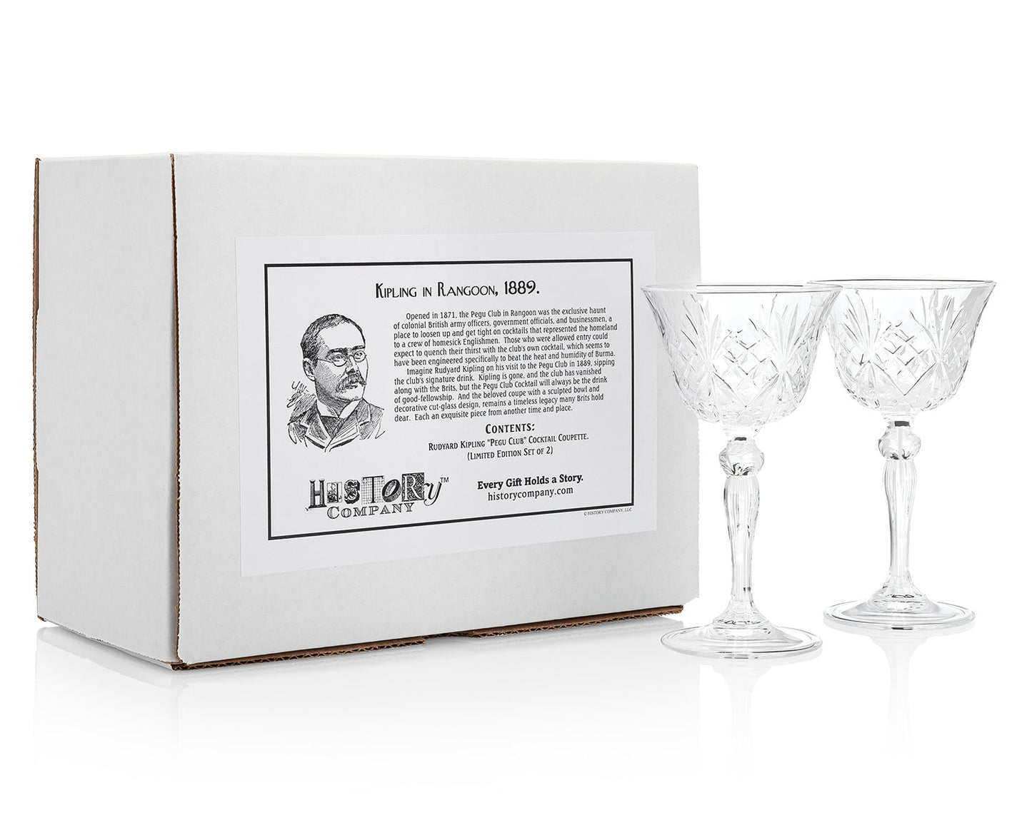 Rudyard Kipling Cocktail Coupette – Inspired by the Pegu Club, 2 - Piece Set (Gift Box Collection) - HISTORY COMPANY