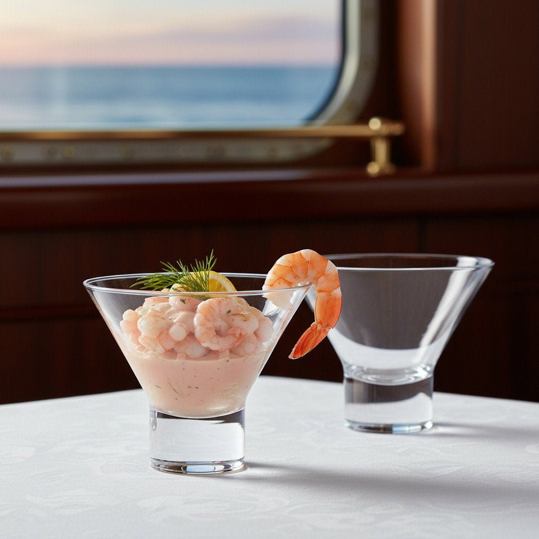 SS France “Bar de l’Atlantique” Stemless Martini Glass, 1962 Ocean Liner 2 - Piece Set (Gift Box Collection) - HISTORY COMPANY