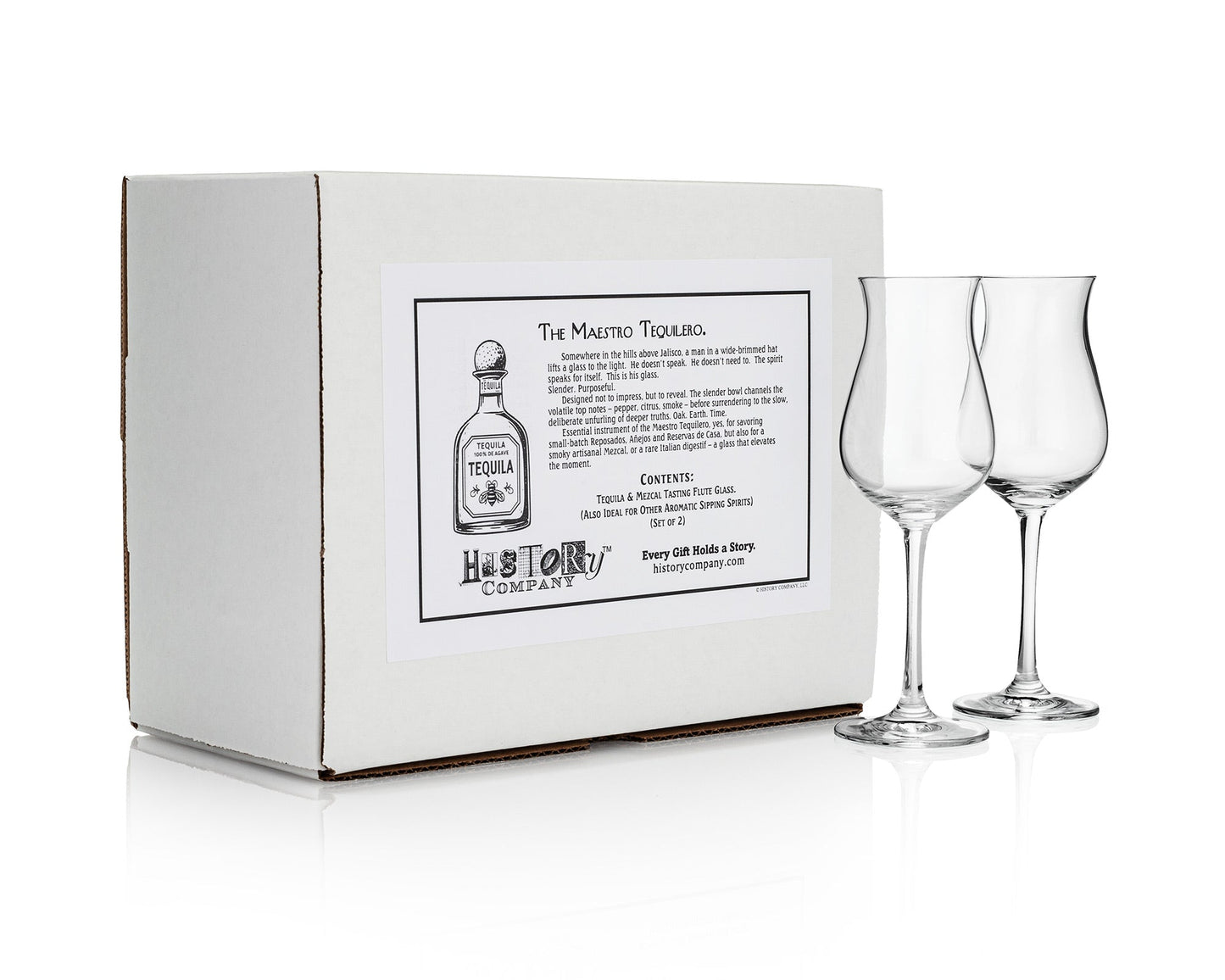 Tequila & Mezcal Tasting Flute Glass – Copita - Style for Fine Sipping Spirits, 2 - Piece Set (Gift Box Collection) - HISTORY COMPANY