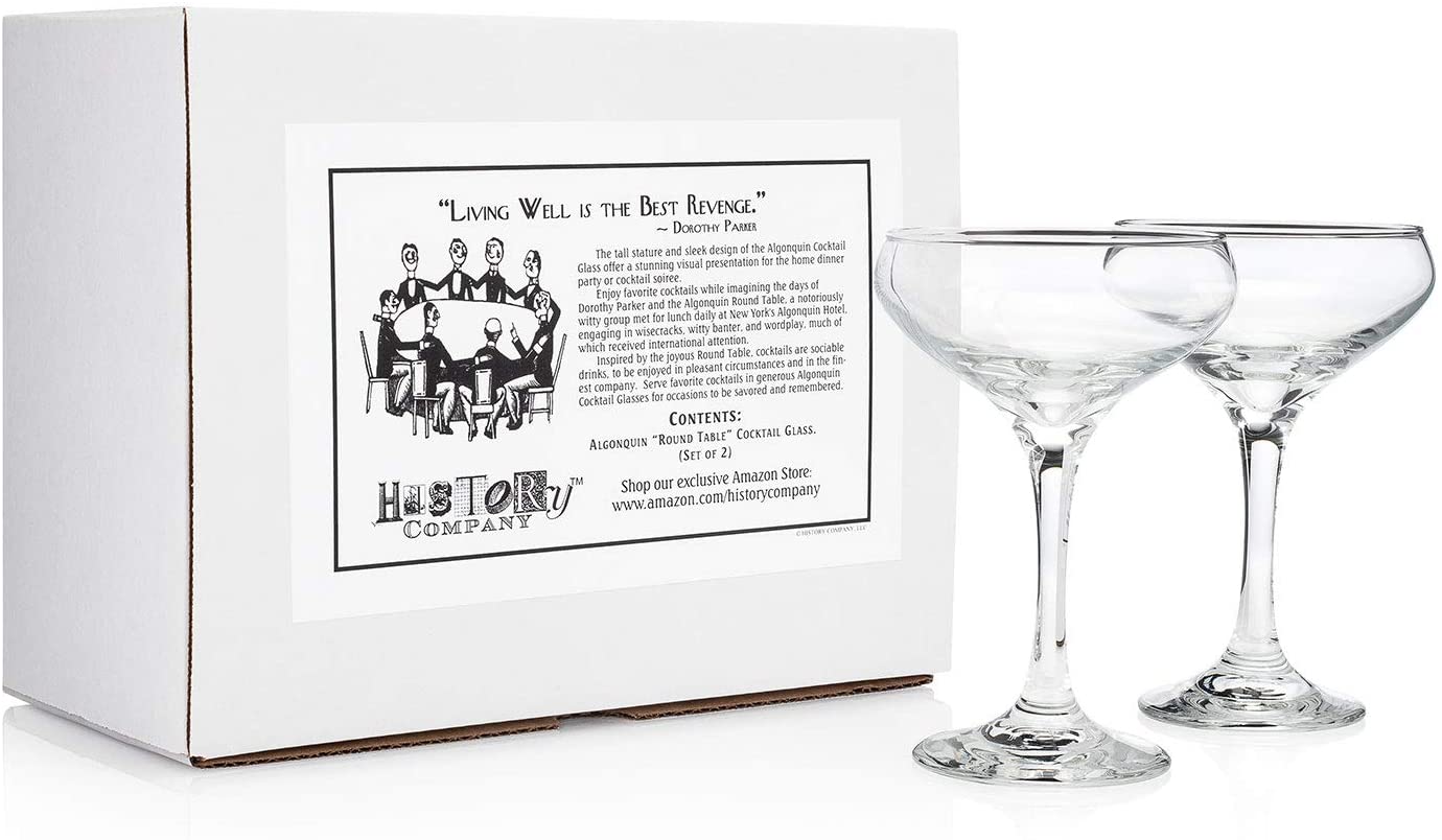 HISTORY COMPANY - Elegant Literary Round Table Cocktail Coupes, a 2-piece set crafted for timeless cocktails and champagne.