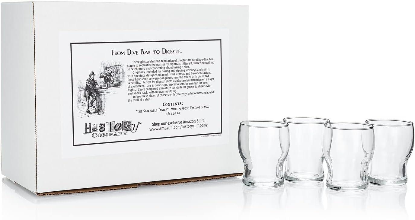 HISTORY COMPANY - A 4-piece set of 'Stackable Tasters' Glasses, merging nosing precision with stylish sipping for connoisseurs.