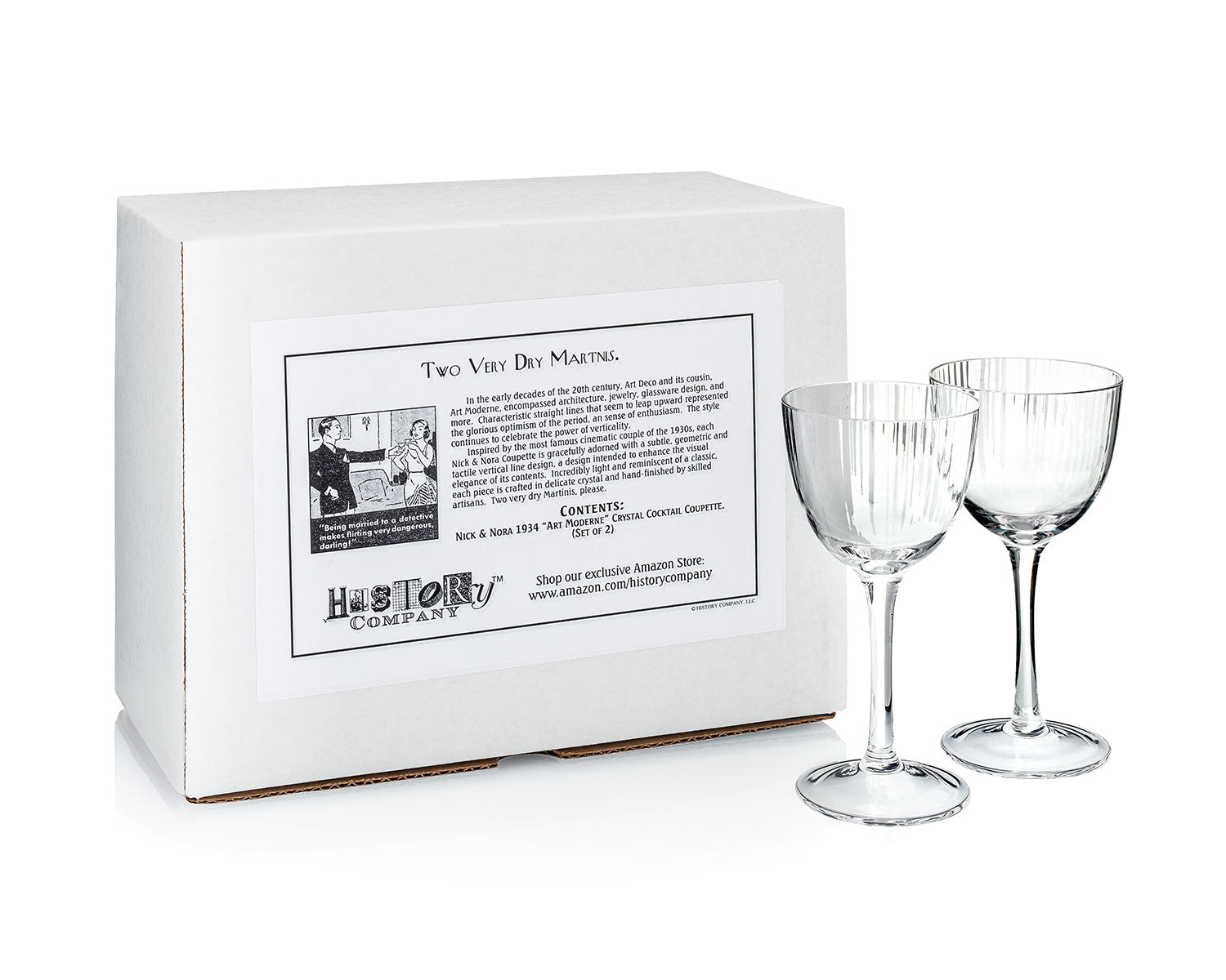 1934 Nick & Nora Crystal Cocktail Coupette 2 - Piece "Art Moderne Style" Cocktail Glass (Gift Box Collection) - HISTORY COMPANY