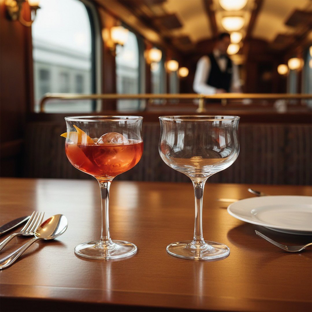 "20th Century Limited" 1938 Club Car Coupe Cocktail Glass, 2 - Piece Set (Gift Box Collection) - HISTORY COMPANY