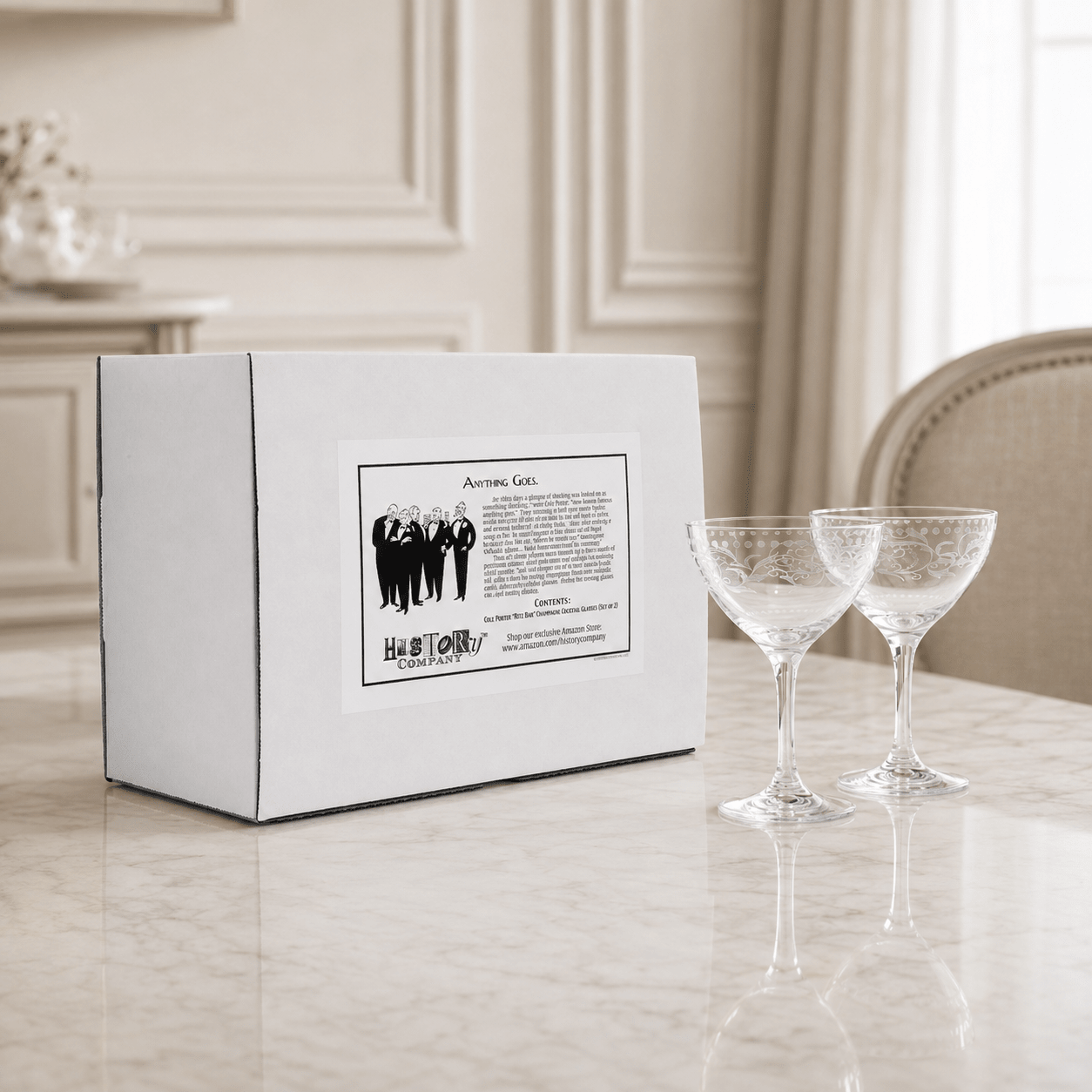 A Cole Porter “Opening Night” Crystal Champagne Cocktail Coupe, 2 - Piece Set (Gift Box Collection) - HISTORY COMPANY