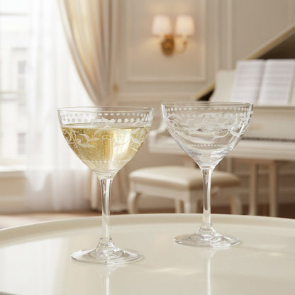 A Cole Porter “Opening Night” Crystal Champagne Cocktail Coupe, 2 - Piece Set (Gift Box Collection) - HISTORY COMPANY