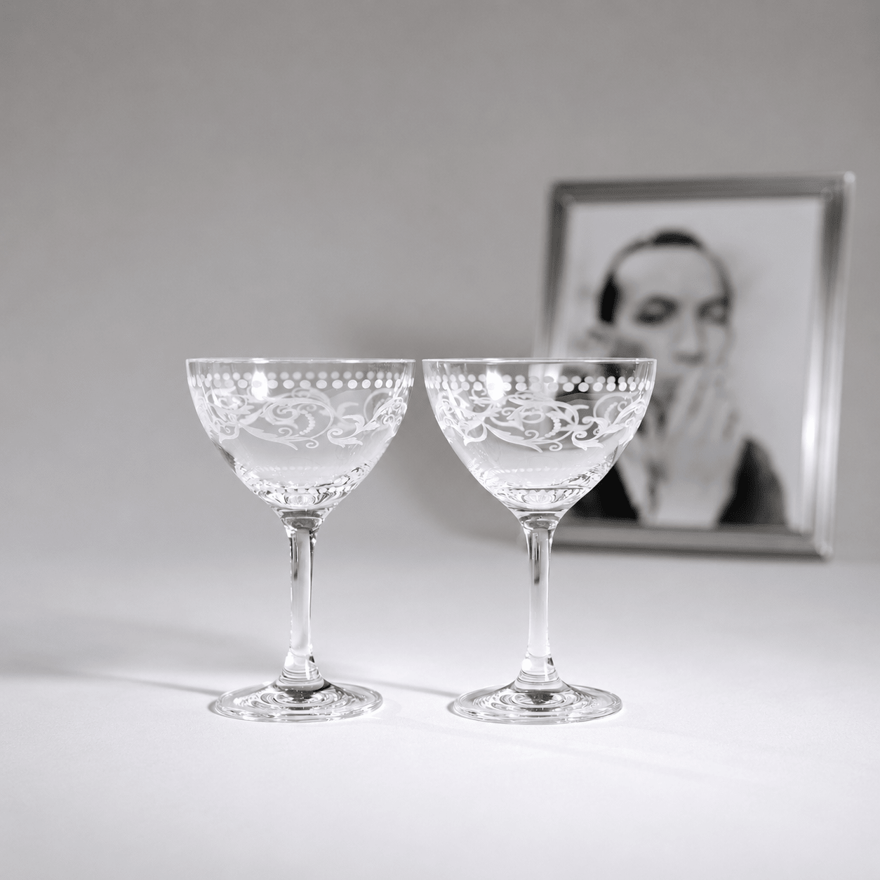 A Cole Porter “Opening Night” Crystal Champagne Cocktail Coupe, 2 - Piece Set (Gift Box Collection) - HISTORY COMPANY