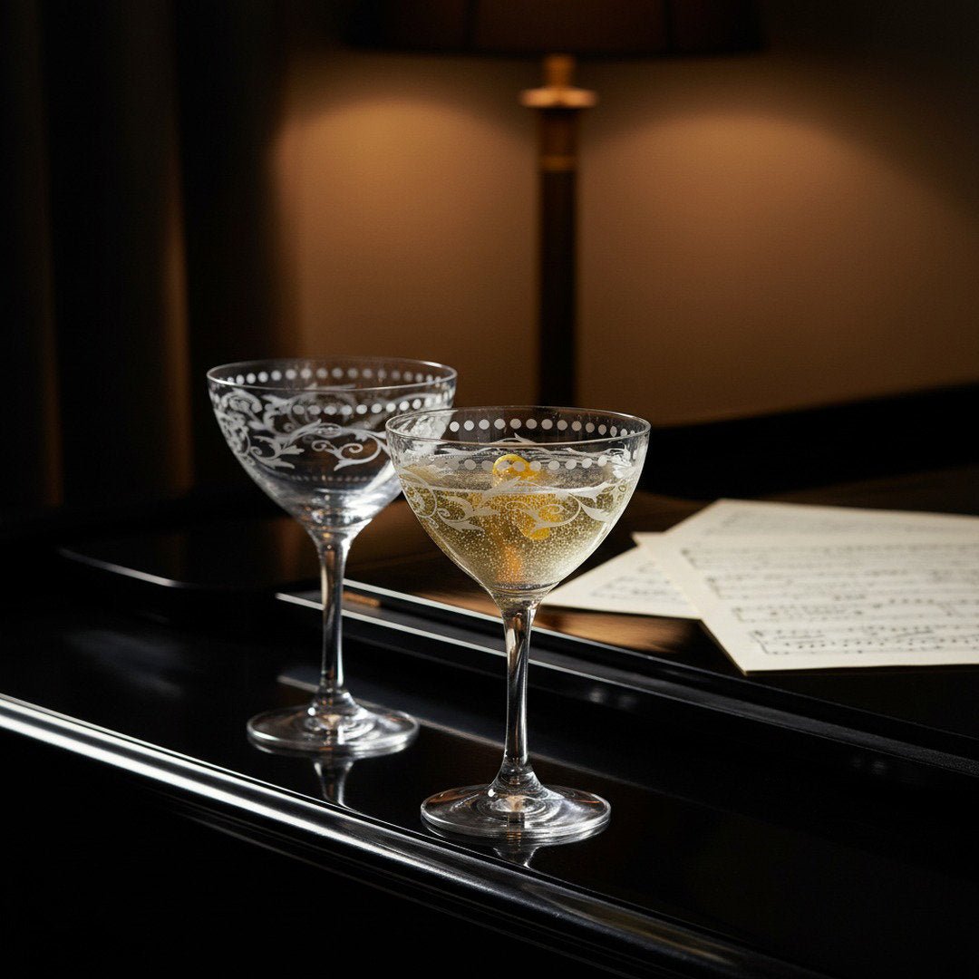A Cole Porter “Opening Night” Crystal Champagne Cocktail Coupe, 2 - Piece Set (Gift Box Collection) - HISTORY COMPANY