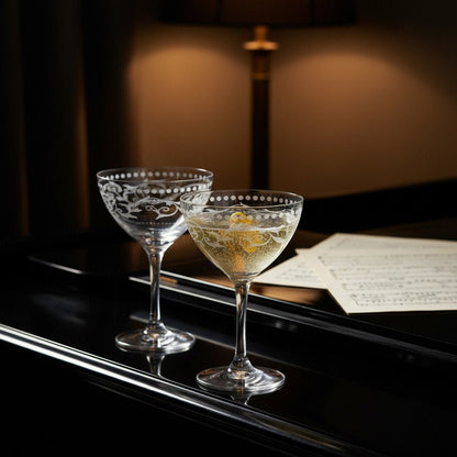A Cole Porter “Opening Night” Crystal Champagne Cocktail Coupe, 2 - Piece Set (Gift Box Collection) - HISTORY COMPANY