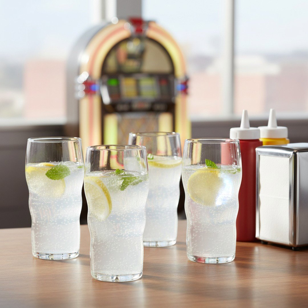 Authentic 1950s New Jersey Diner Water Glasses – Set of 4 Retro Tumblers (Gift Box Collection) - HISTORY COMPANY