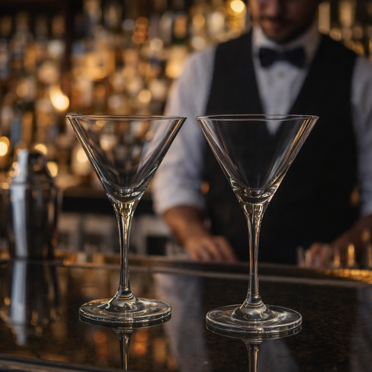 Best martini glass in fire-tempered crystal, inspired by London hotel bars with elegant stem and balanced design