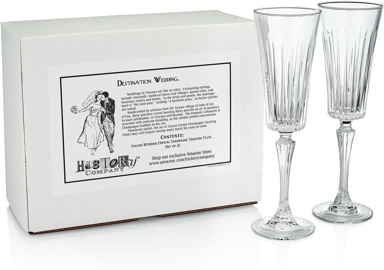 HISTORY COMPANY - The Italian Wedding Crystal Flute Set, a 2-piece collection crafted in Tuscany for timeless wedding toasts.