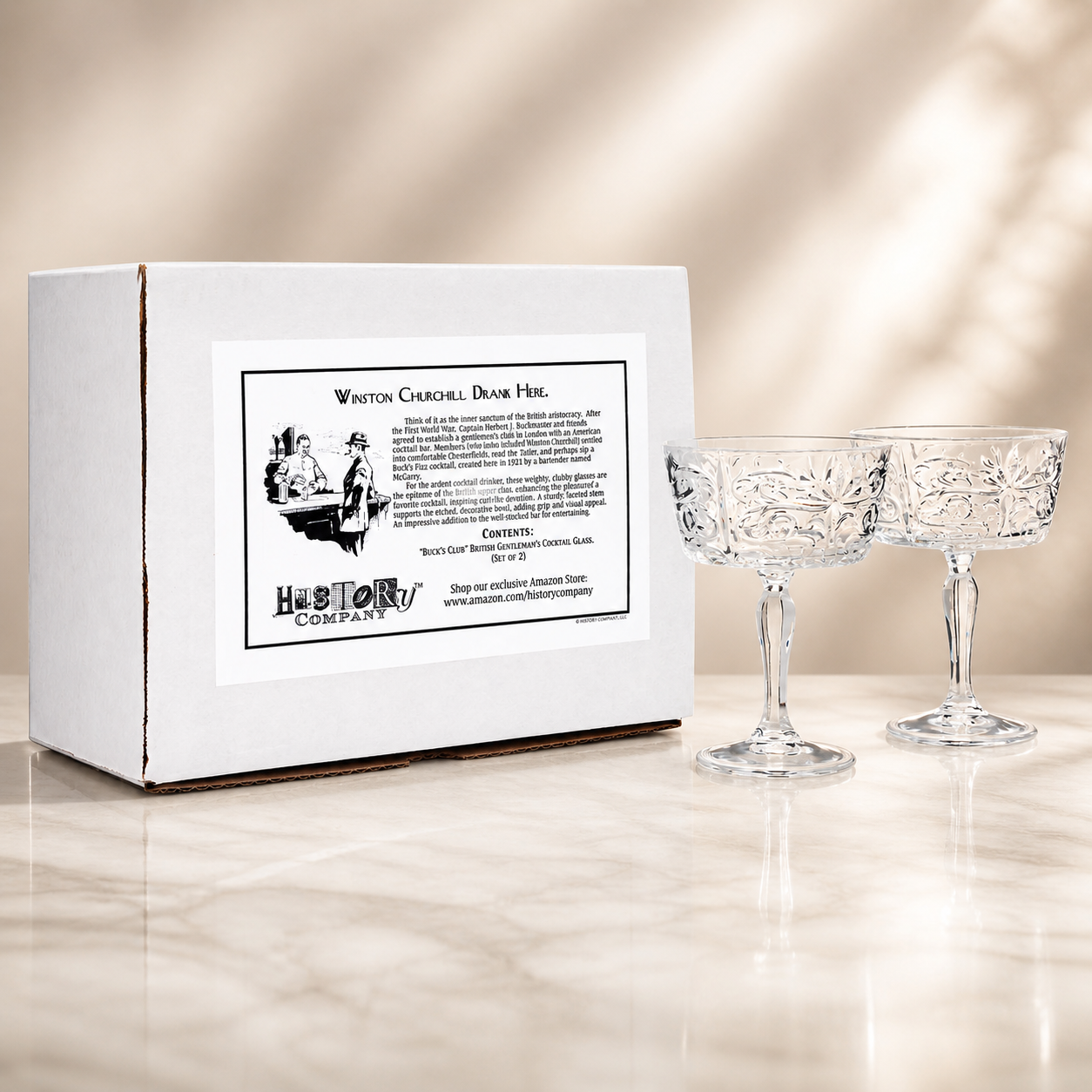 HISTORY COMPANY The British Gentlemans Club Crystal Cocktail Glass 2-Piece Set for Classic Cocktails (Gift Box Collection)