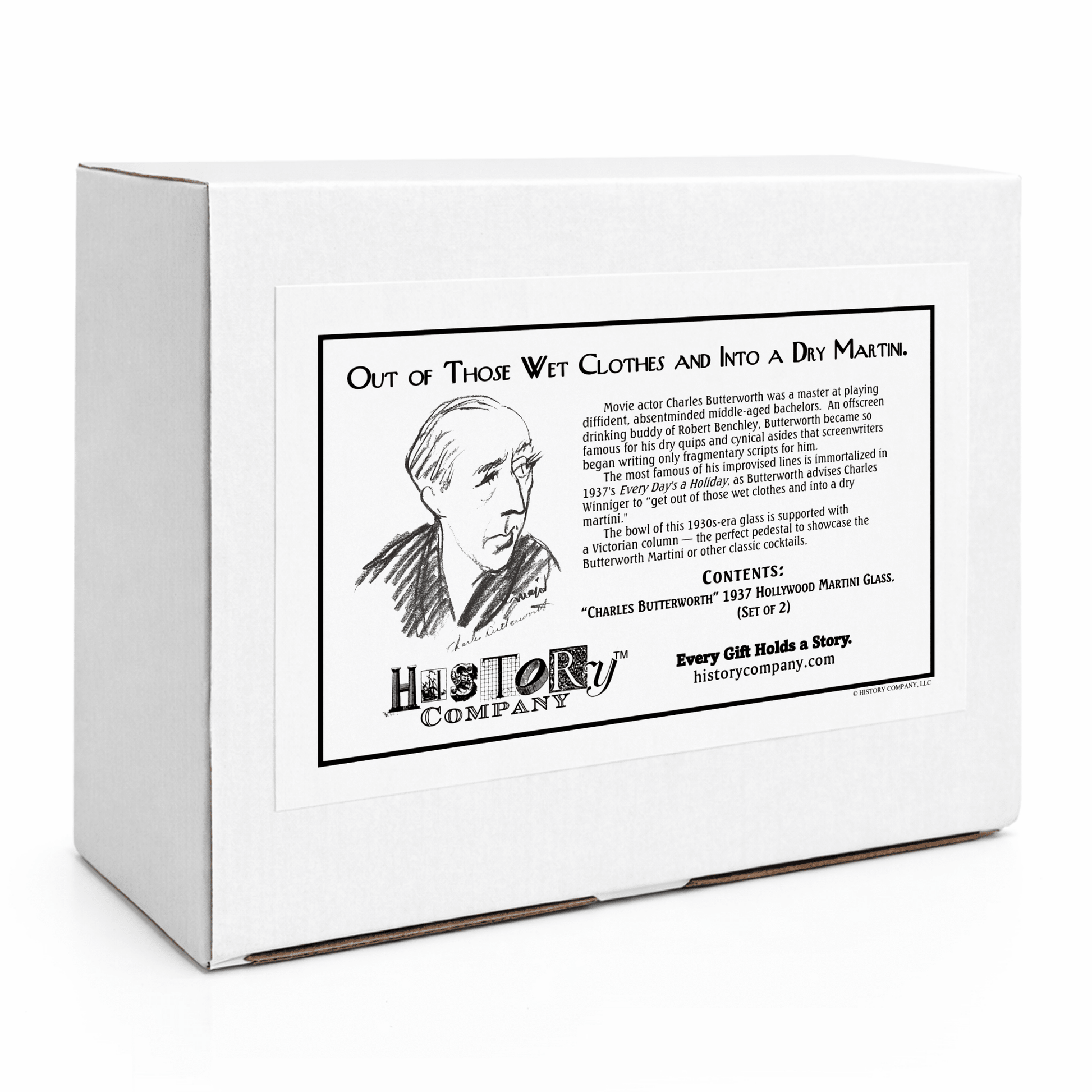 “Charles Butterworth” 1937 Hollywood Martini Glass, 2 - Piece Set (Gift Box Collection) - HISTORY COMPANY