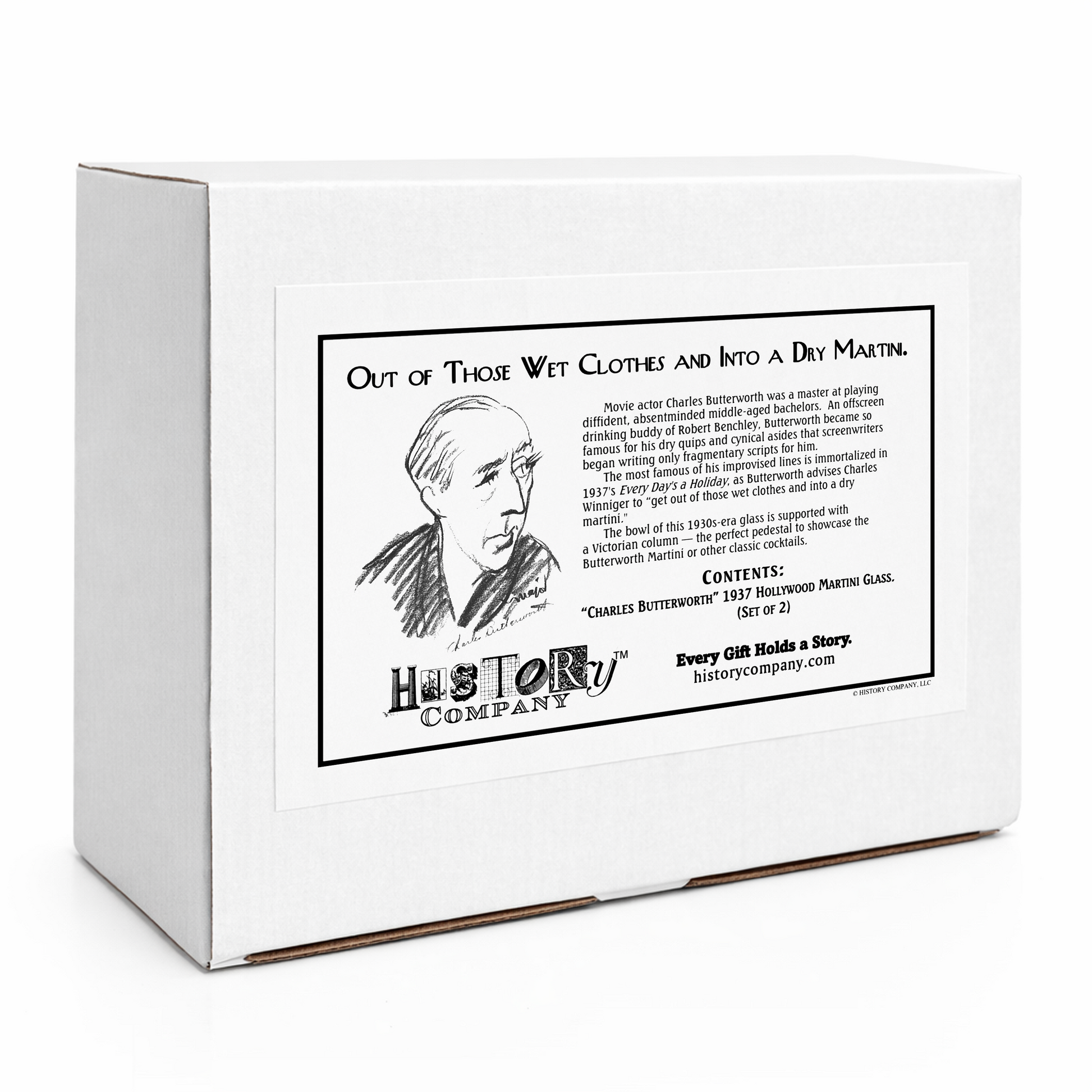 Retro 1930s martini glasses with tall stems and refined bowl, 2-piece gift box set