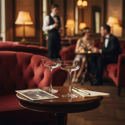 Art Deco-inspired cocktail coupe glass with timeless vintage appeal.