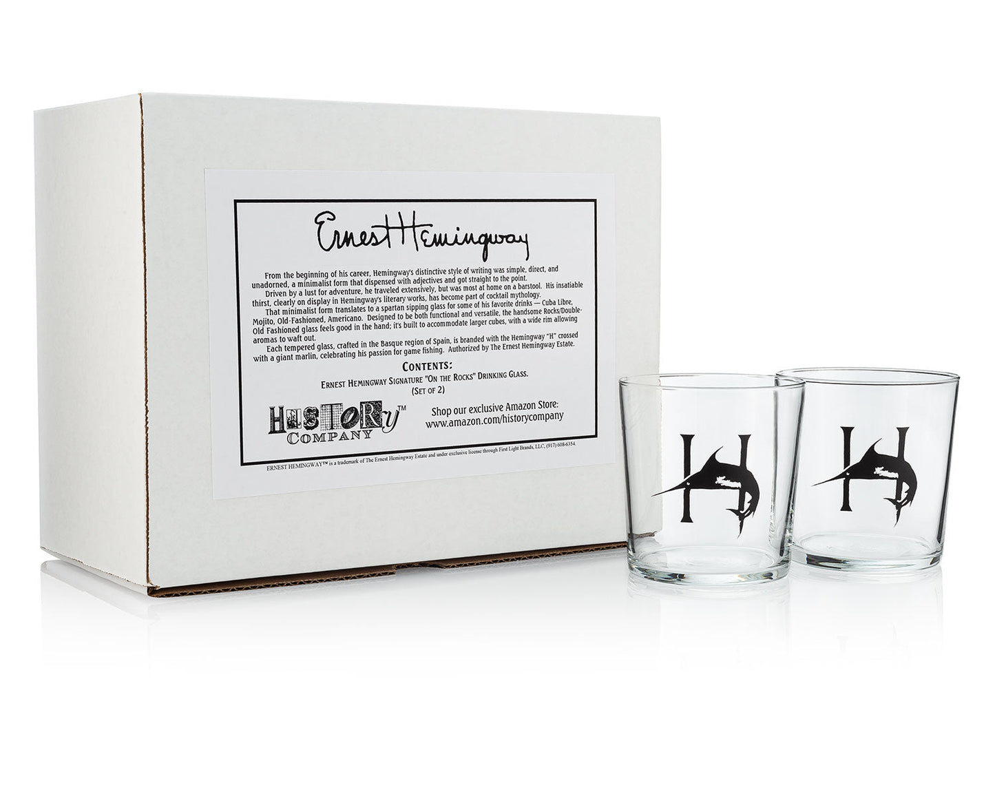 HISTORY COMPANY - Elegant Hemingway 'On the Rocks' Glasses, a 2-piece set crafted for whiskey, cocktails, and timeless style.