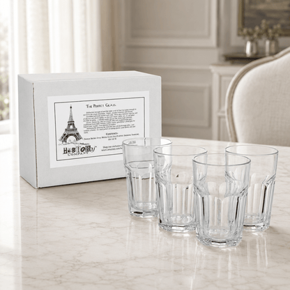 French Bistro Tempered Water Glass (All - Purpose Drinking Tumbler), 4 - Piece Set (Gift Box Collection) - HISTORY COMPANY