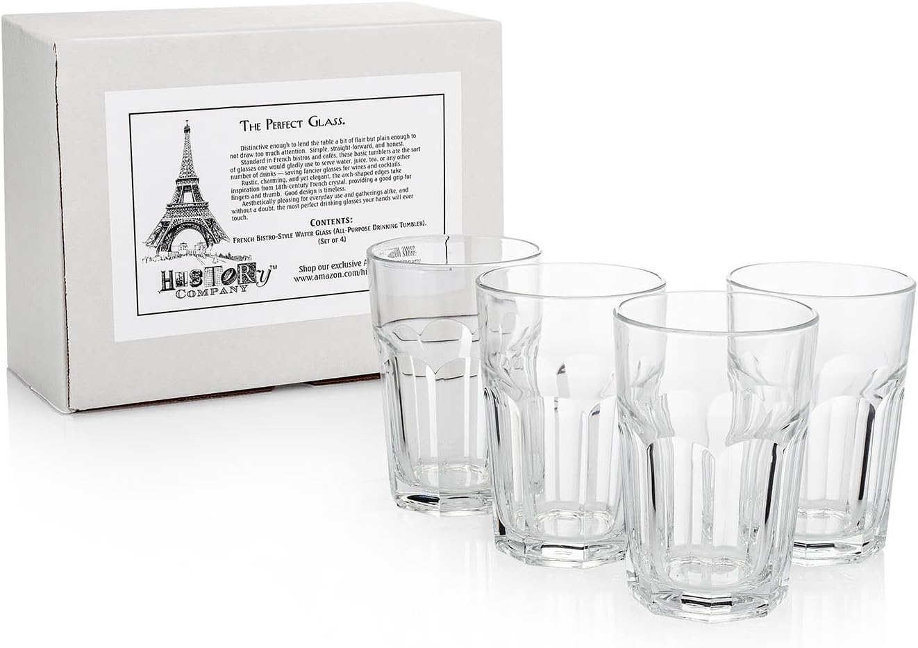 HISTORY COMPANY - Tempered French Bistro Glasses, Set of 4 – All-purpose tumblers for daily use and entertaining.