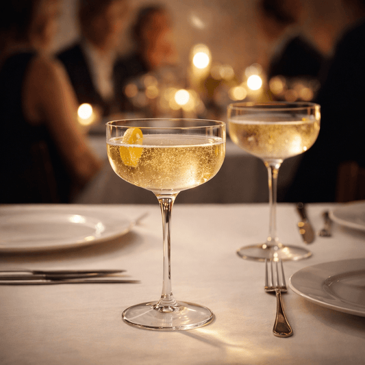 Elegant cocktail coupe glass for martinis, champagne cocktails, and classic drinks.
