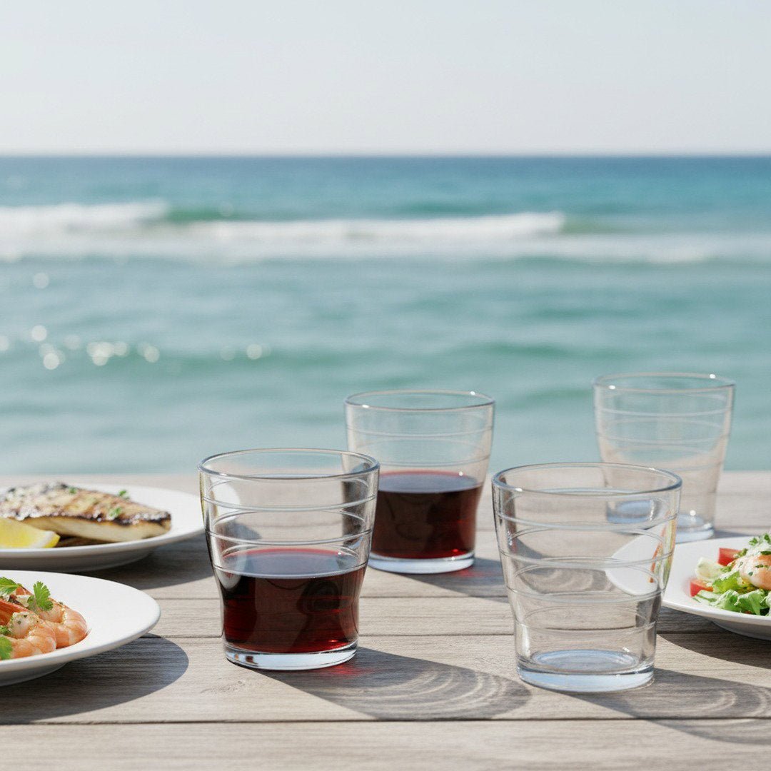 Greek Taverna Stemless Wine Glass Set – 4-Piece Set