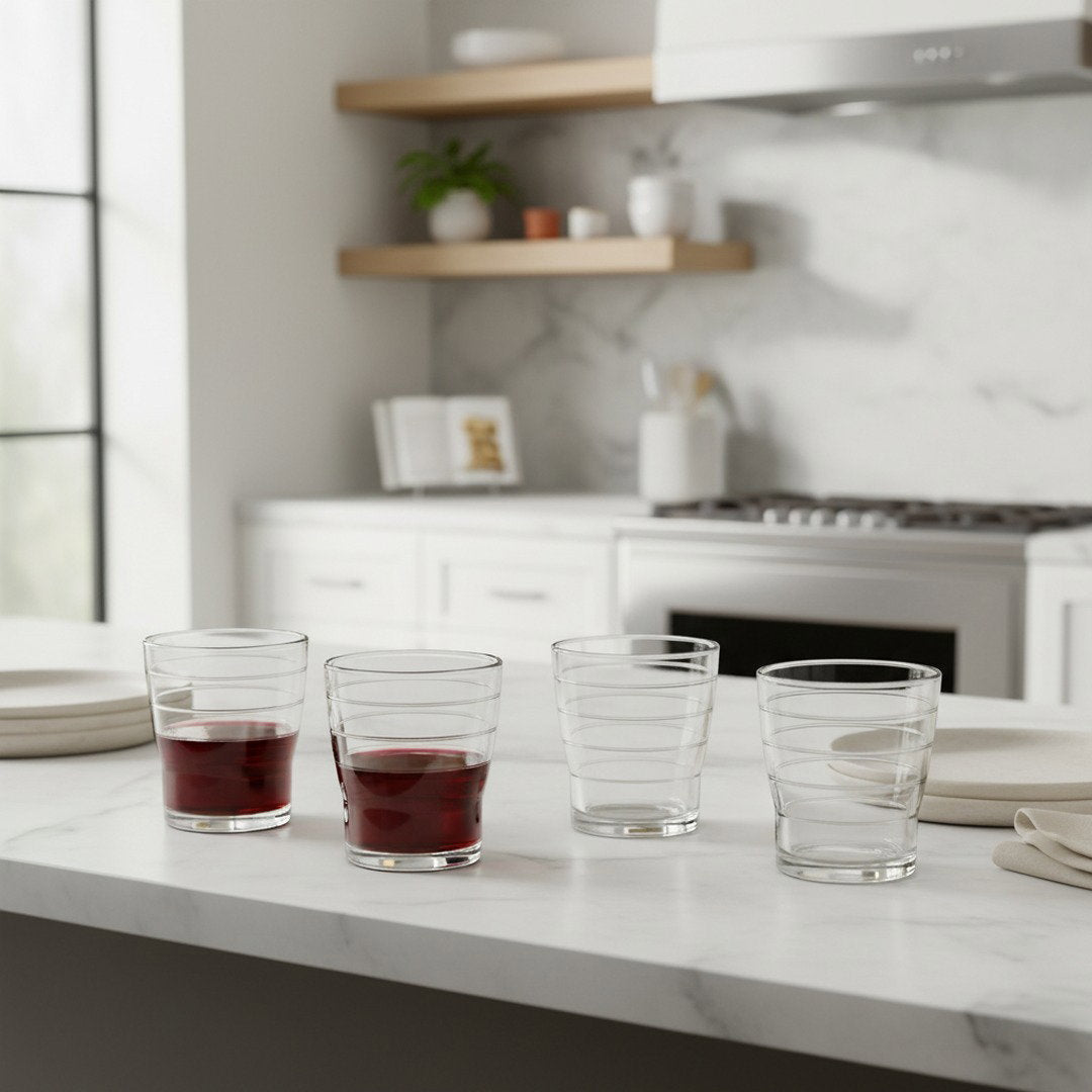 Greek Taverna Stemless Wine Glass Set – "Siga Siga" (Slow Life - Inspired) 4 - Piece Set Gift Box Collection) - HISTORY COMPANY
