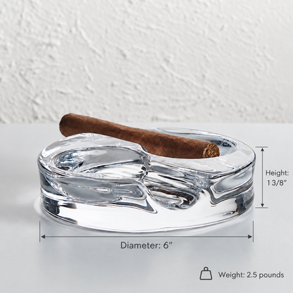Crystal cigar ashtray measuring 6 inches wide and 1⅜ inches high with a weight of 2.5 pounds