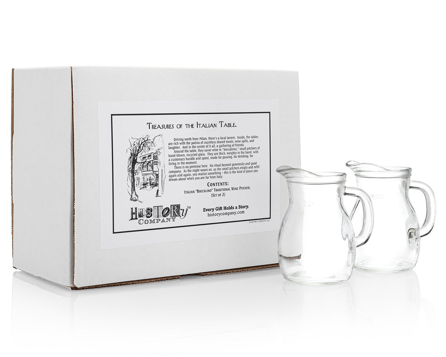 Italian Boccalino – Traditional Mini - Pitcher for Serving Table Wines, 2 - Piece Set (Gift Box Collection) - HISTORY COMPANY
