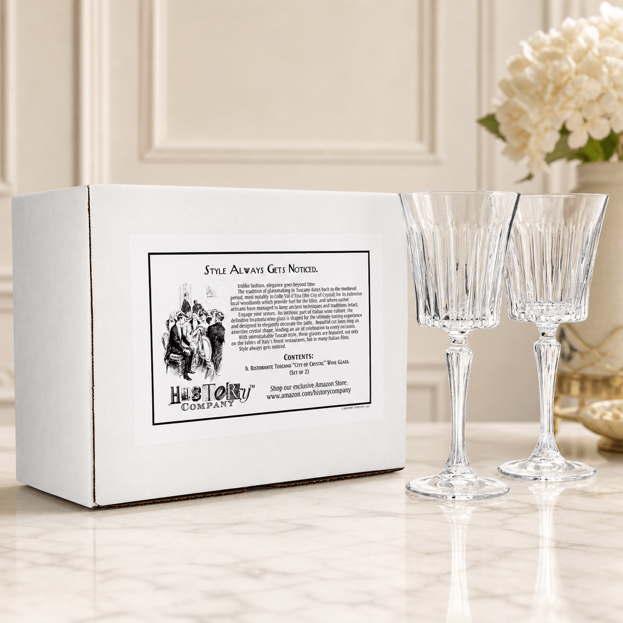 Italian Cinema "Dinner Party" Crystal Wine Glass – Luxury 2 - Piece Set (Gift Box Collection) - HISTORY COMPANY