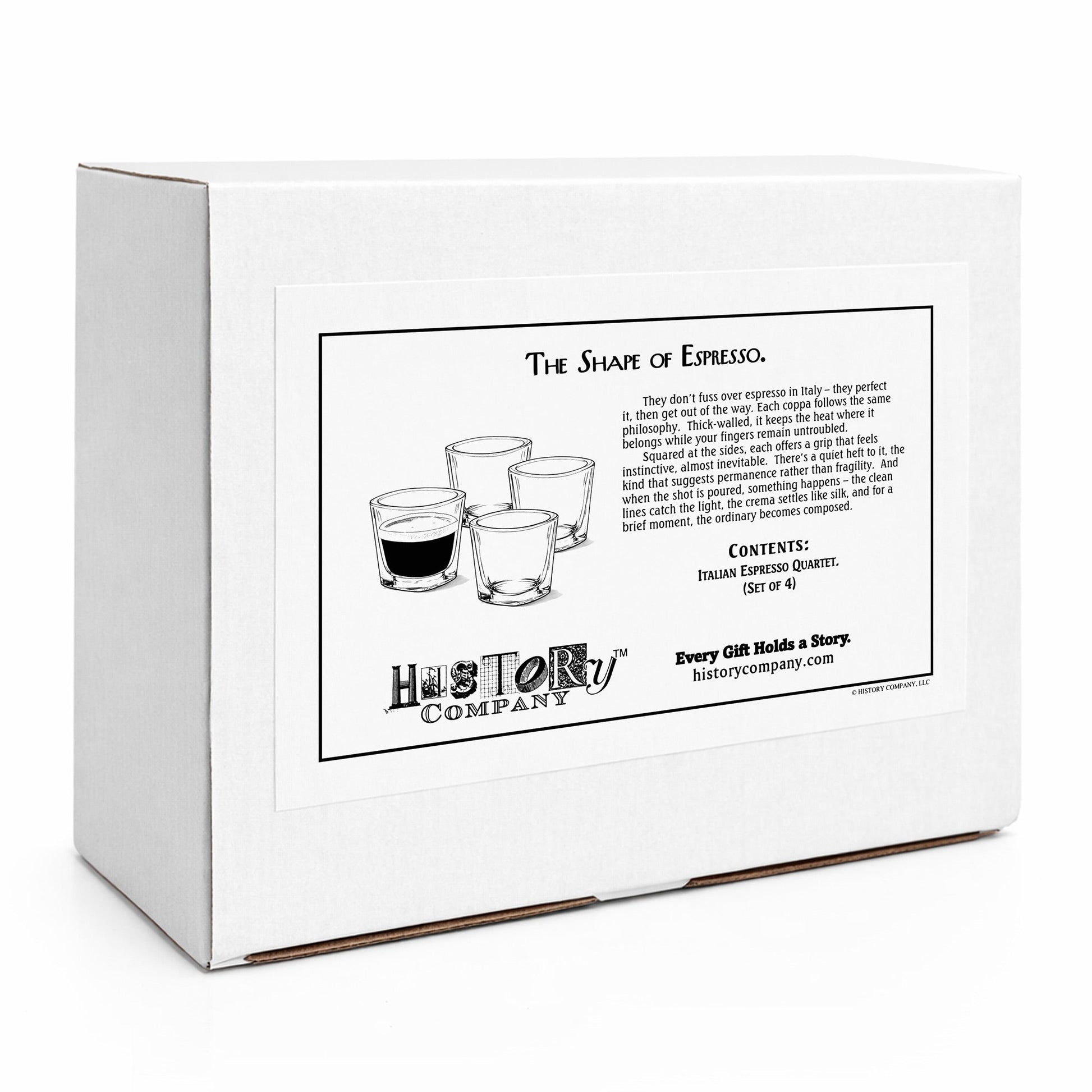 Italian Espresso Quartet, Durable 2 - ounce Barista - Grade Glassware, 4 - Piece Set (Gift Box Collection) - HISTORY COMPANY