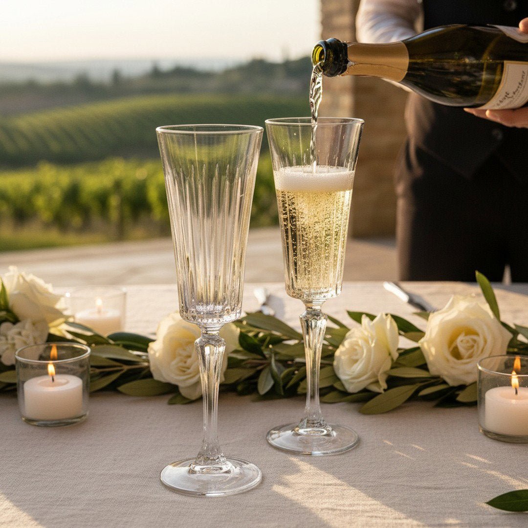 Italian Wedding Crystal Champagne Toasting Flute – Luxury 2 - Piece Set "For the Bride and Groom" (Gift Box Collection) - HISTORY COMPANY
