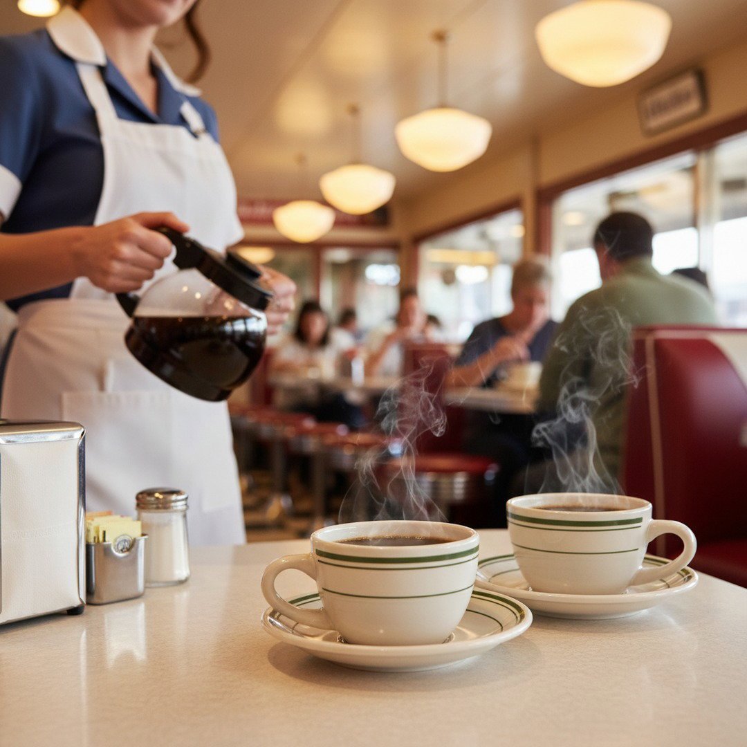 Jersey Diner Coffee Cup and Saucer – Authentic Classic Eggshell White with Green Bands – Two 2 - Piece Sets (Gift Box Collection) - HISTORY COMPANY