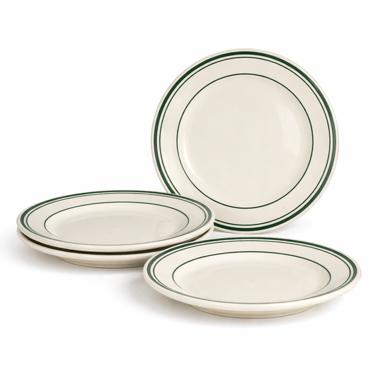 Jersey Diner Stoneware Platters – 4 - Piece Set – Authentic Classic Eggshell White with Green Bands (Gift Box Collection) - HISTORY COMPANY