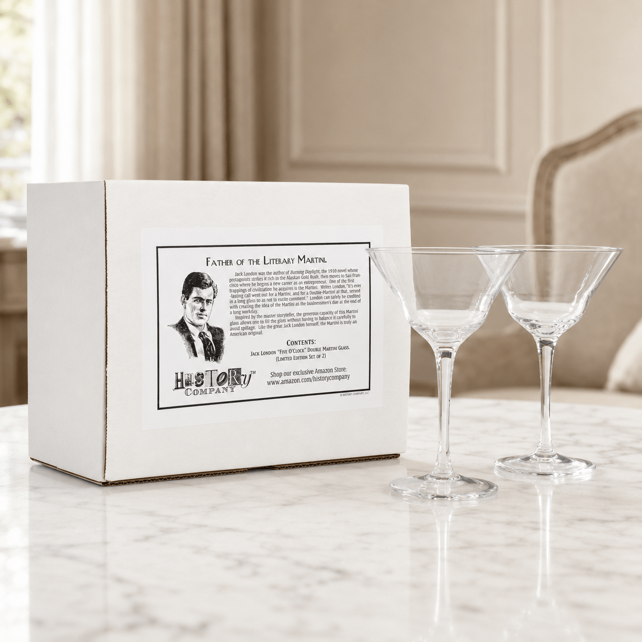 Legendary Jack London "Five O'Clock" Double Martini Glass 2-Piece Set (Gift Box Collection) - HISTORY COMPANY