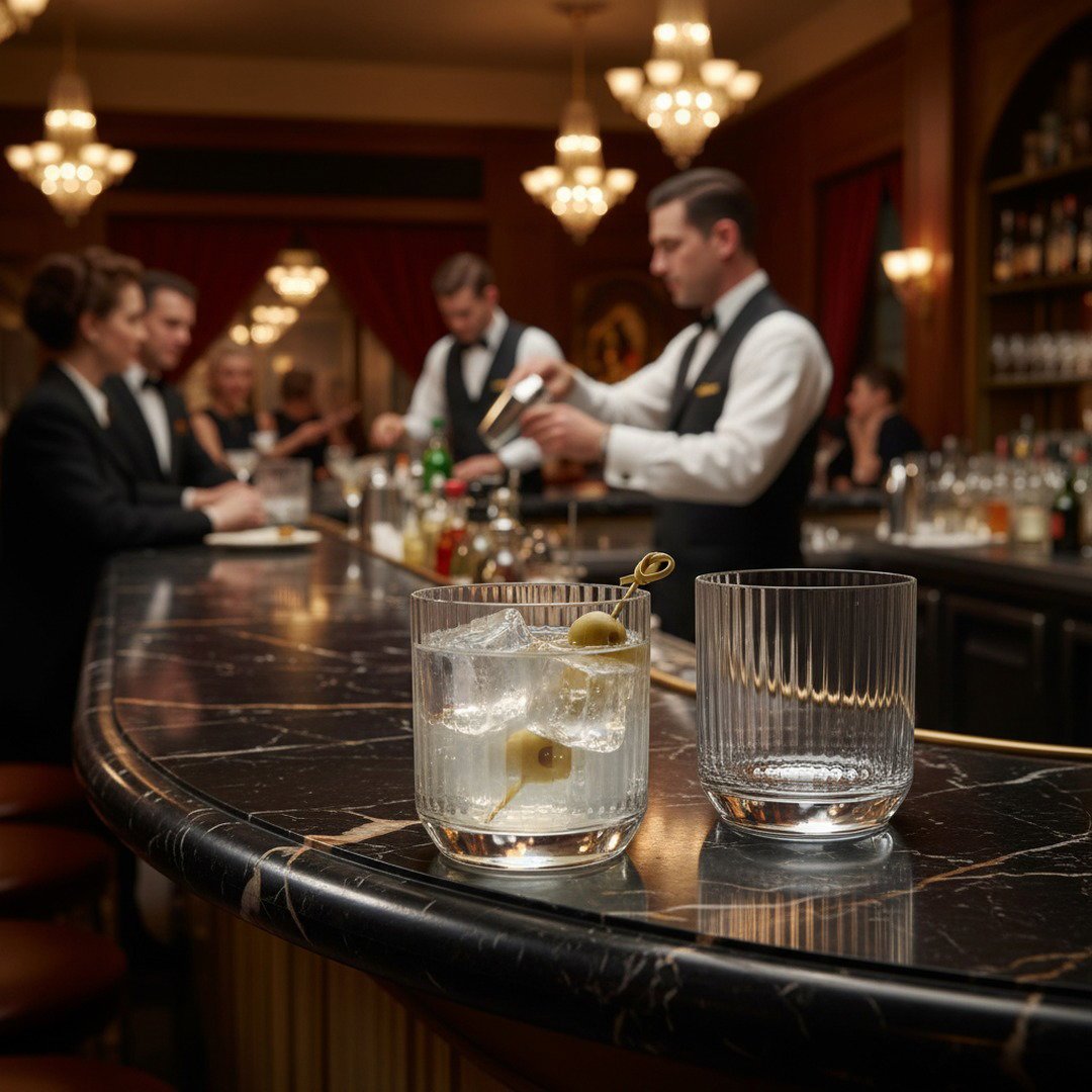 "Longchamps" 1950s Rocks Glass – 2 - Piece Set of Vintage Executive Barware (Gift Box Collection) - HISTORY COMPANY