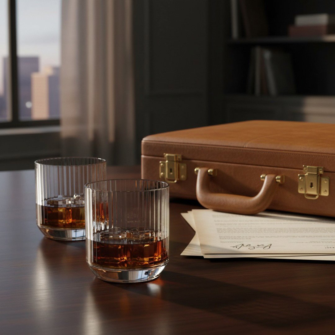 "Longchamps" 1950s Rocks Glass – 2 - Piece Set of Vintage Executive Barware (Gift Box Collection) - HISTORY COMPANY