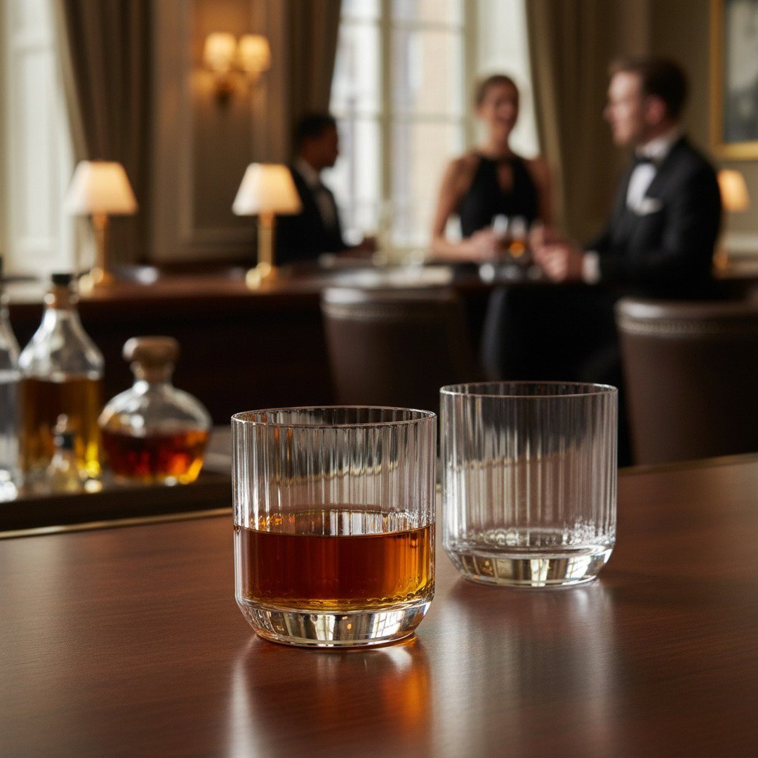 "Longchamps" 1950s Rocks Glass – 2 - Piece Set of Vintage Executive Barware (Gift Box Collection) - HISTORY COMPANY