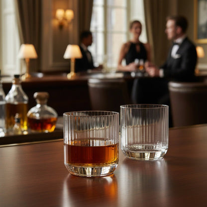 "Longchamps" 1950s Rocks Glass – 2 - Piece Set of Vintage Executive Barware (Gift Box Collection) - HISTORY COMPANY