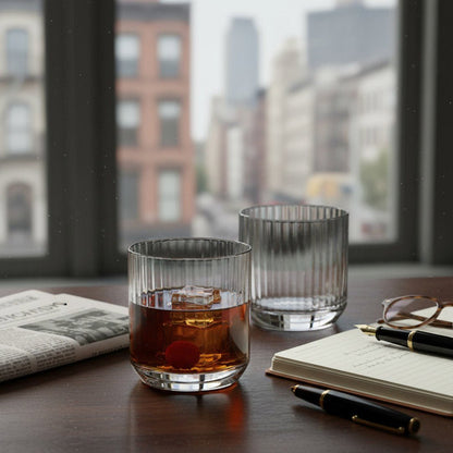 "Longchamps" 1950s Rocks Glass – 2 - Piece Set of Vintage Executive Barware (Gift Box Collection) - HISTORY COMPANY