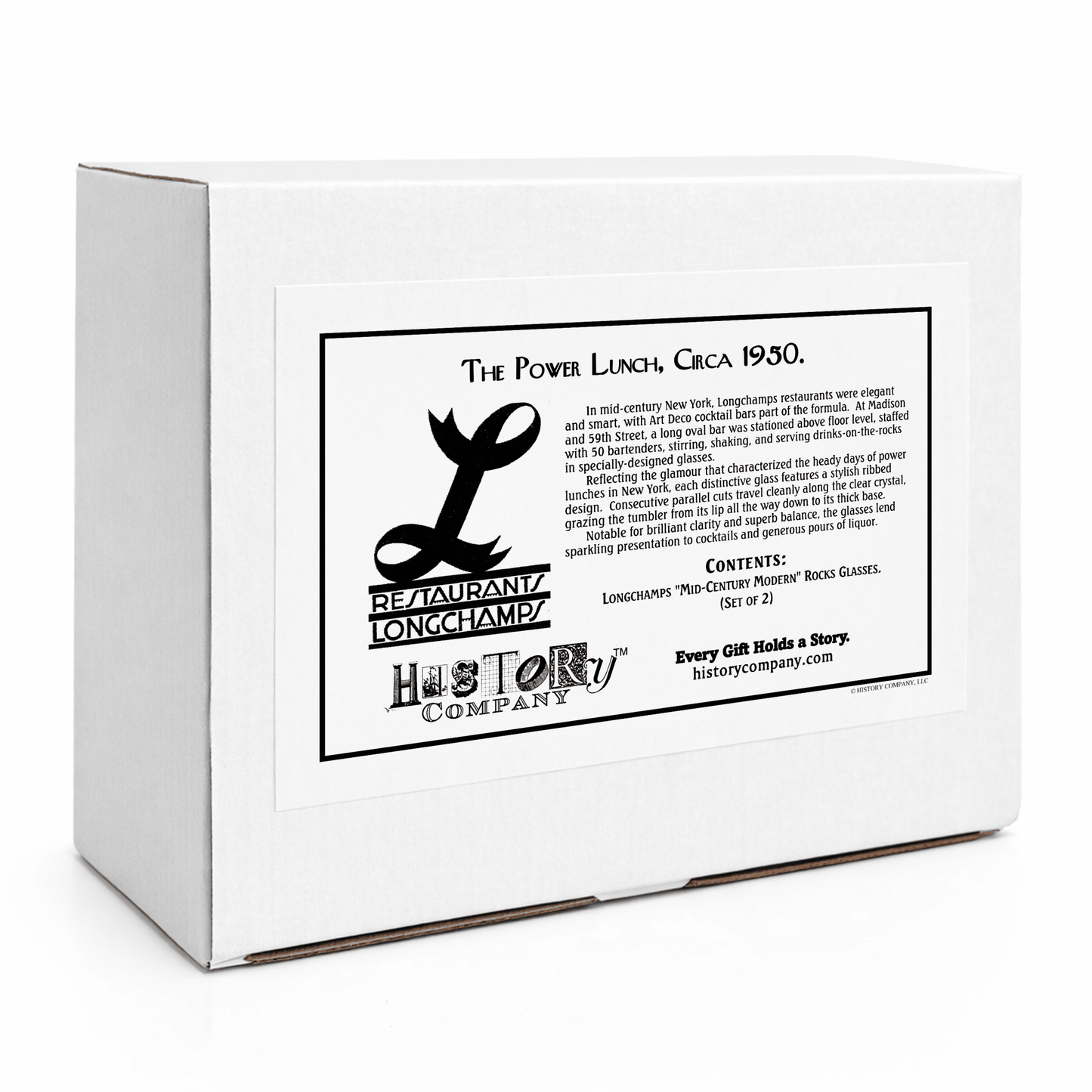 "Longchamps" 1950s Rocks Glass – 2 - Piece Set of Vintage Executive Barware (Gift Box Collection) - HISTORY COMPANY