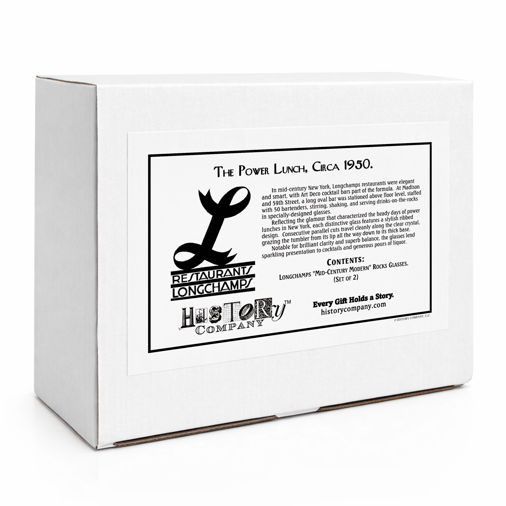 "Longchamps" 1950s Rocks Glass – 2 - Piece Set of Vintage Executive Barware (Gift Box Collection) - HISTORY COMPANY