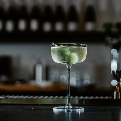 Elegant stemmed cocktail glass for upscale home bar and gift presentation.