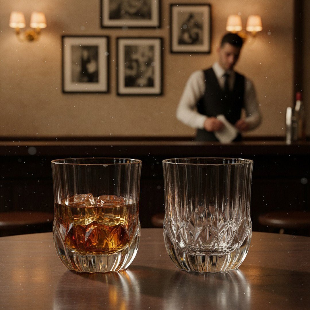 Luxury Italian Restaurant Crystal Double Rocks Glass – "Artisan - Sculpted" 2 - Piece Set (Gift Box Collection) - HISTORY COMPANY